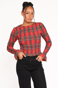 Petal and Pup USA TOPS Lillee Ruched Top - Red Plaid