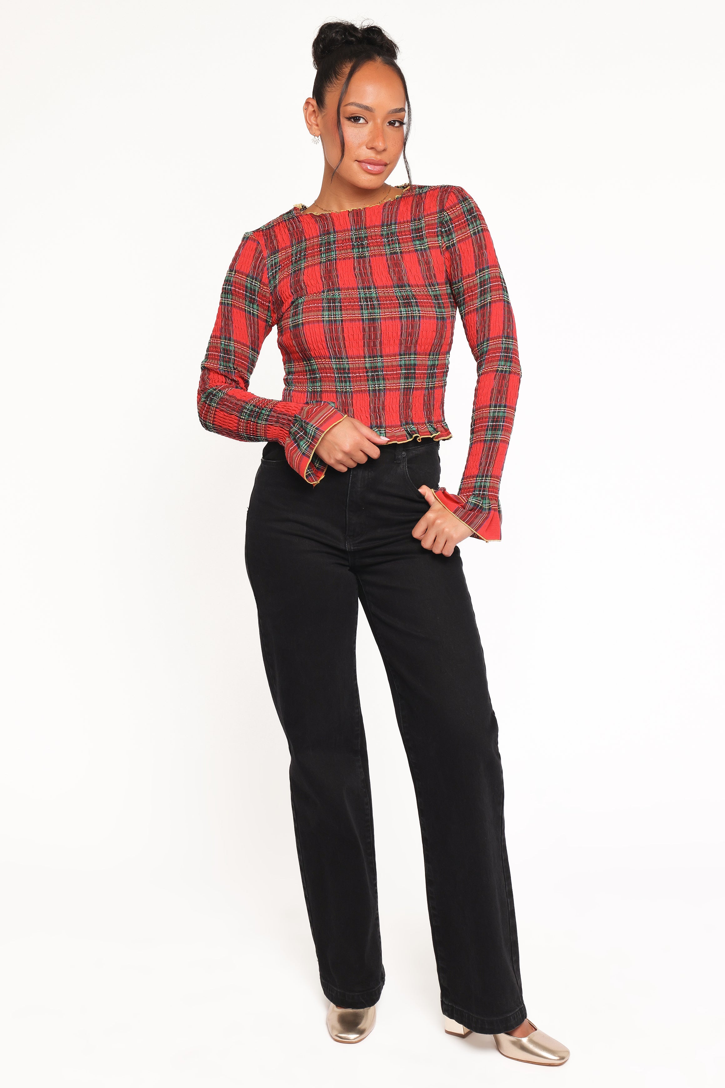 Petal and Pup USA TOPS Lillee Ruched Top - Red Plaid