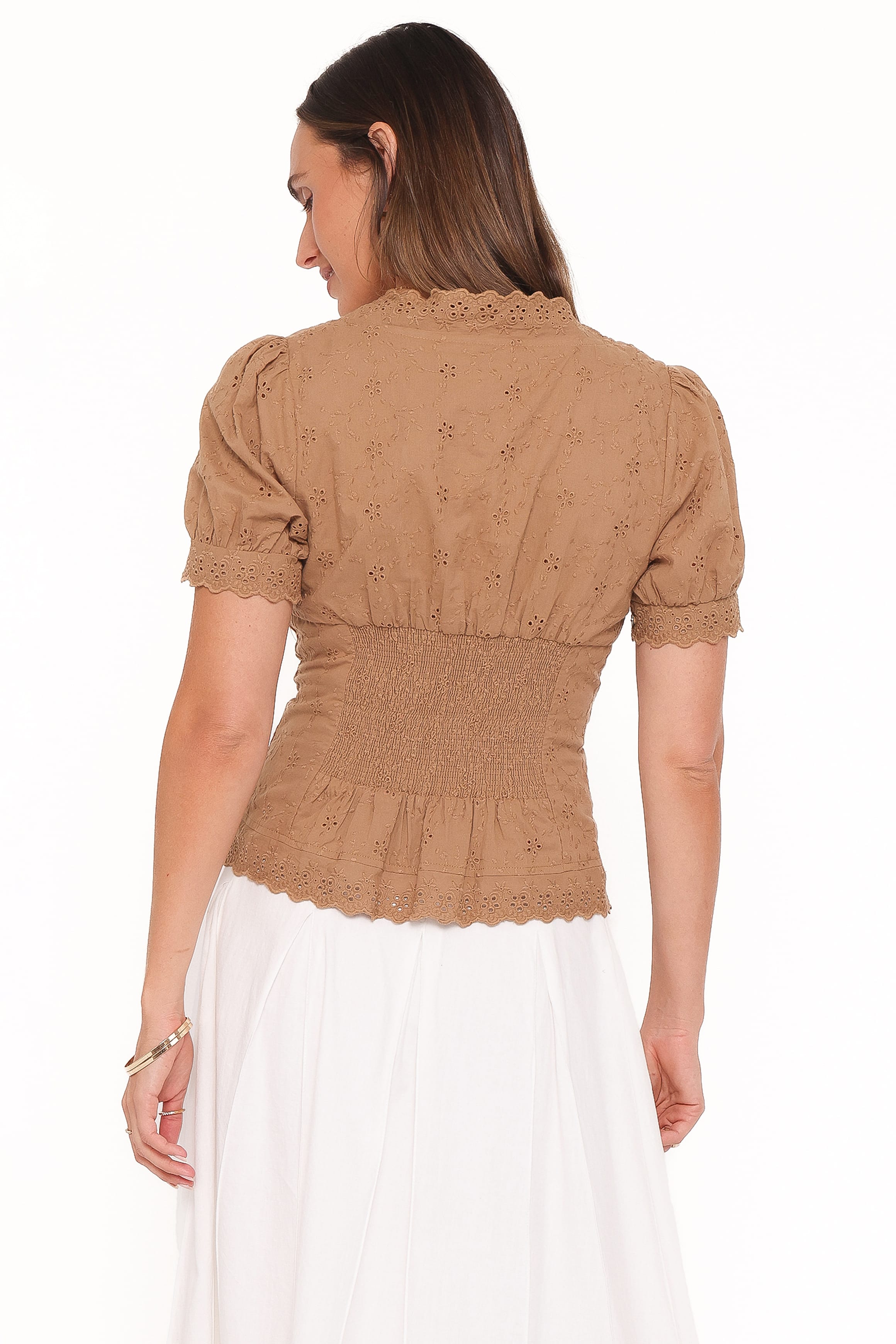 Petal and Pup USA TOPS Lorraine Eyelet Top - Brown