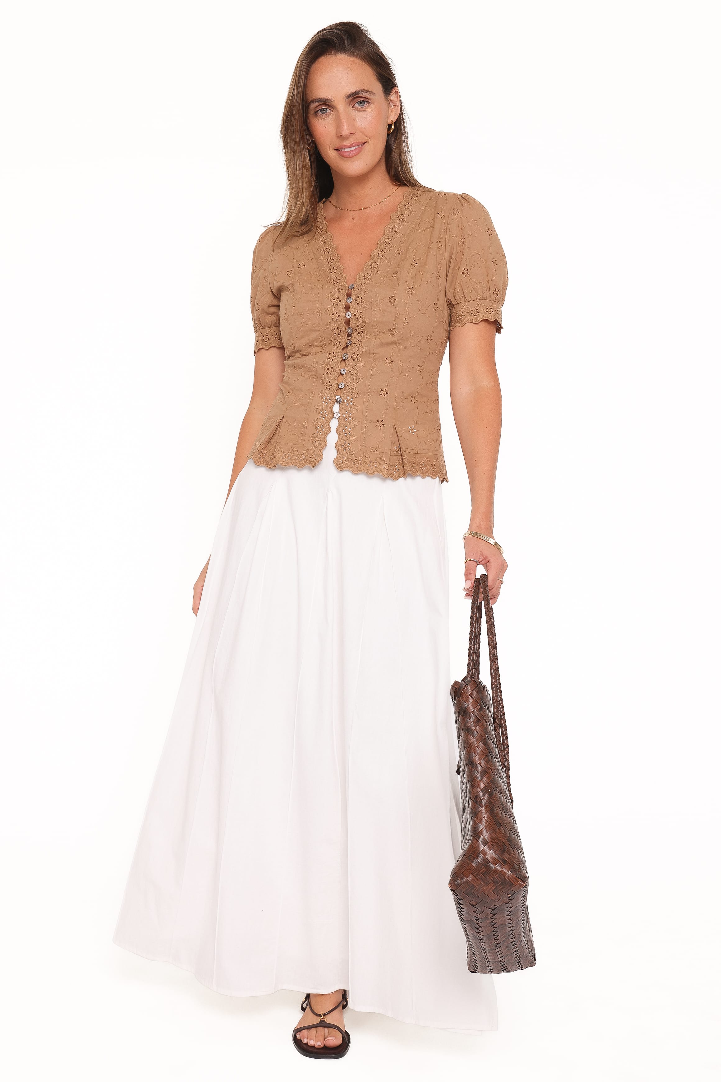 Petal and Pup USA TOPS Lorraine Eyelet Top - Brown