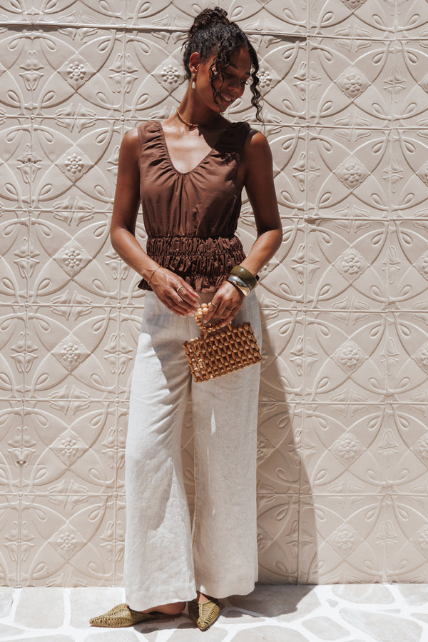 Petal and Pup USA TOPS Lucilla Shirred Waist Top - Chocolate