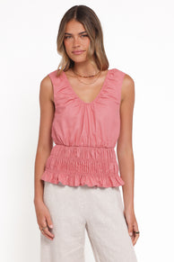 Petal and Pup USA TOPS Lucilla Shirred Waist Top - Petal Pink
