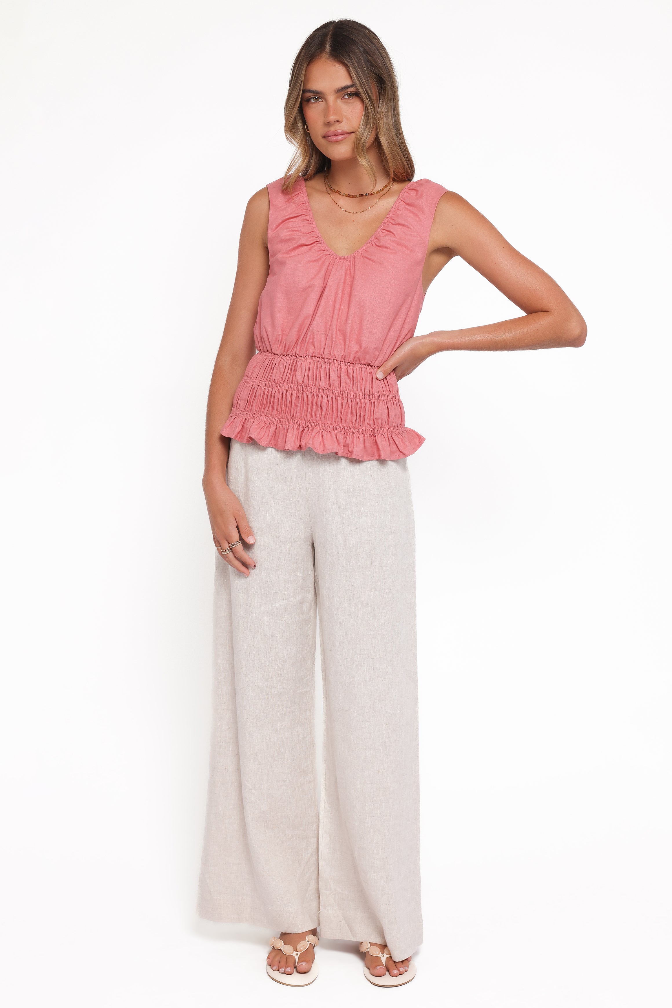 Petal and Pup USA TOPS Lucilla Shirred Waist Top - Petal Pink