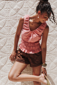 Petal and Pup USA TOPS Lucilla Shirred Waist Top - Petal Pink