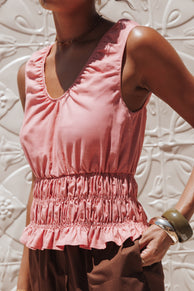 Petal and Pup USA TOPS Lucilla Shirred Waist Top - Petal Pink