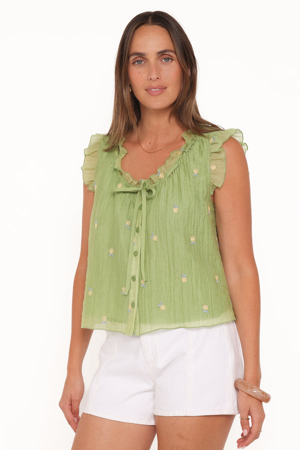 Petal and Pup USA TOPS Lumi Embroidered Ruffle Top - Green