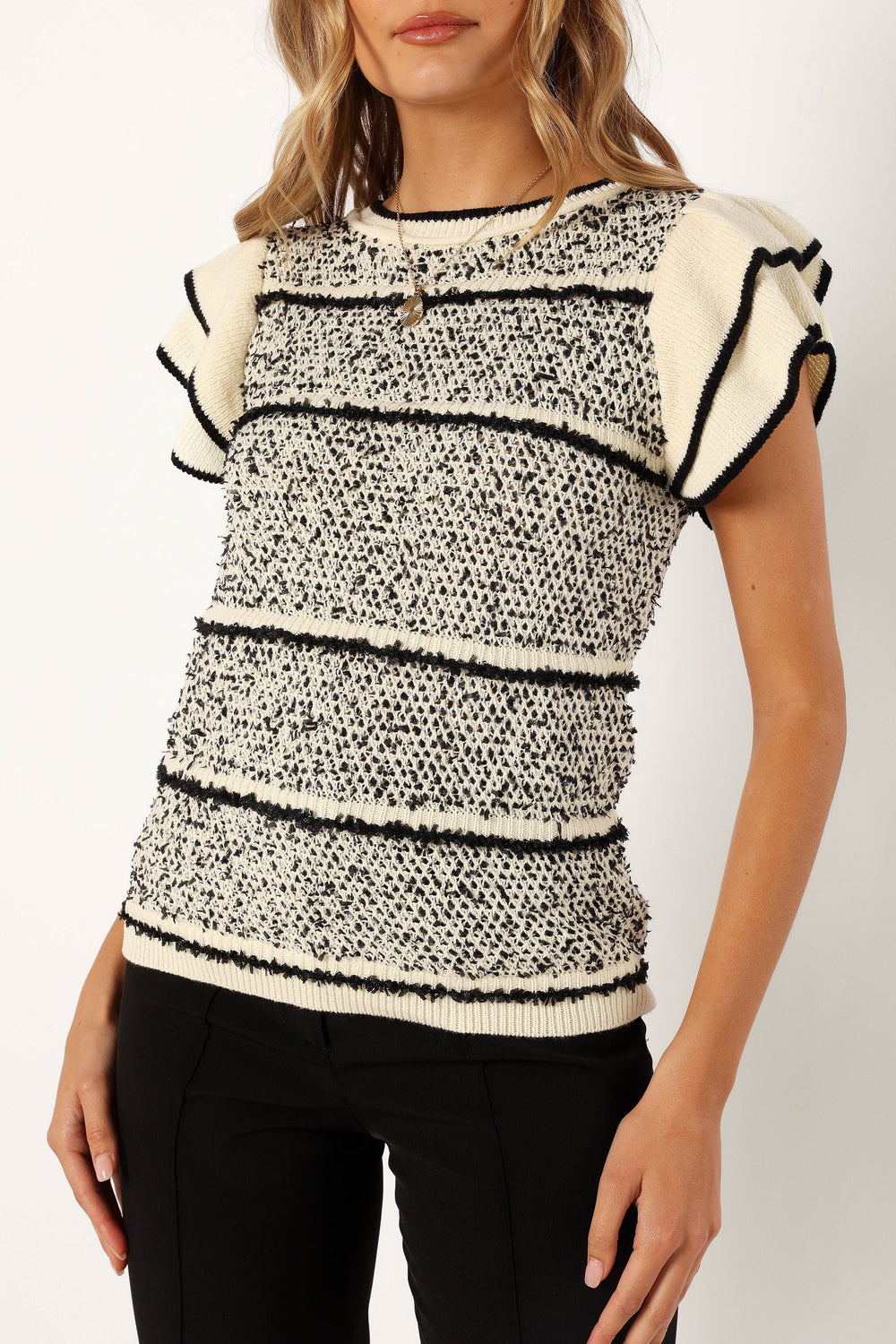 Petal and Pup USA TOPS Lydia Knit Top - Ivory Black