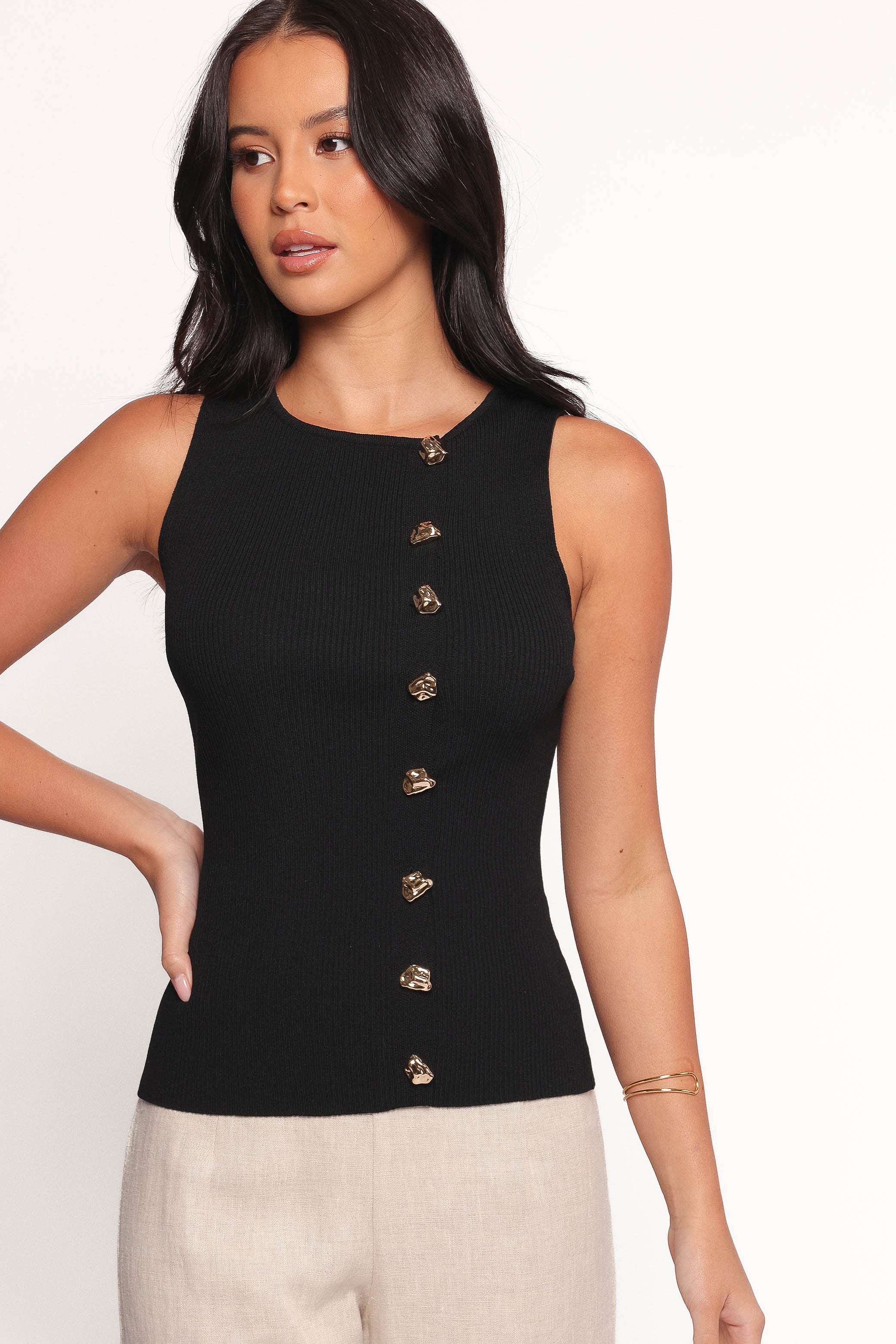 Petal and Pup USA TOPS Lysa Knit Vest Top - Black