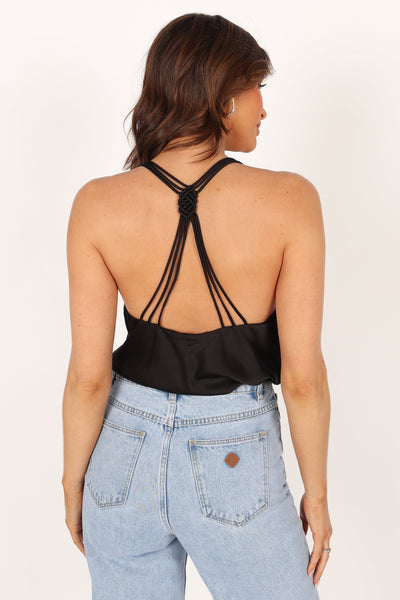 Black Halter Neck Tie Back Top | SilkFred US