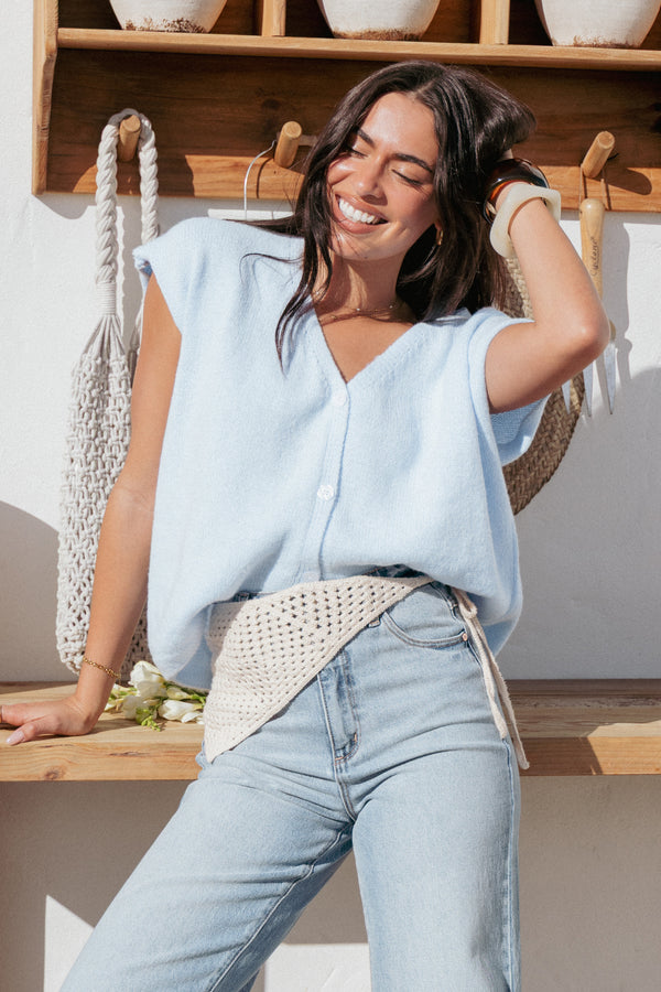 Petal and Pup USA TOPS Mariana Knit Vest - Pale Blue