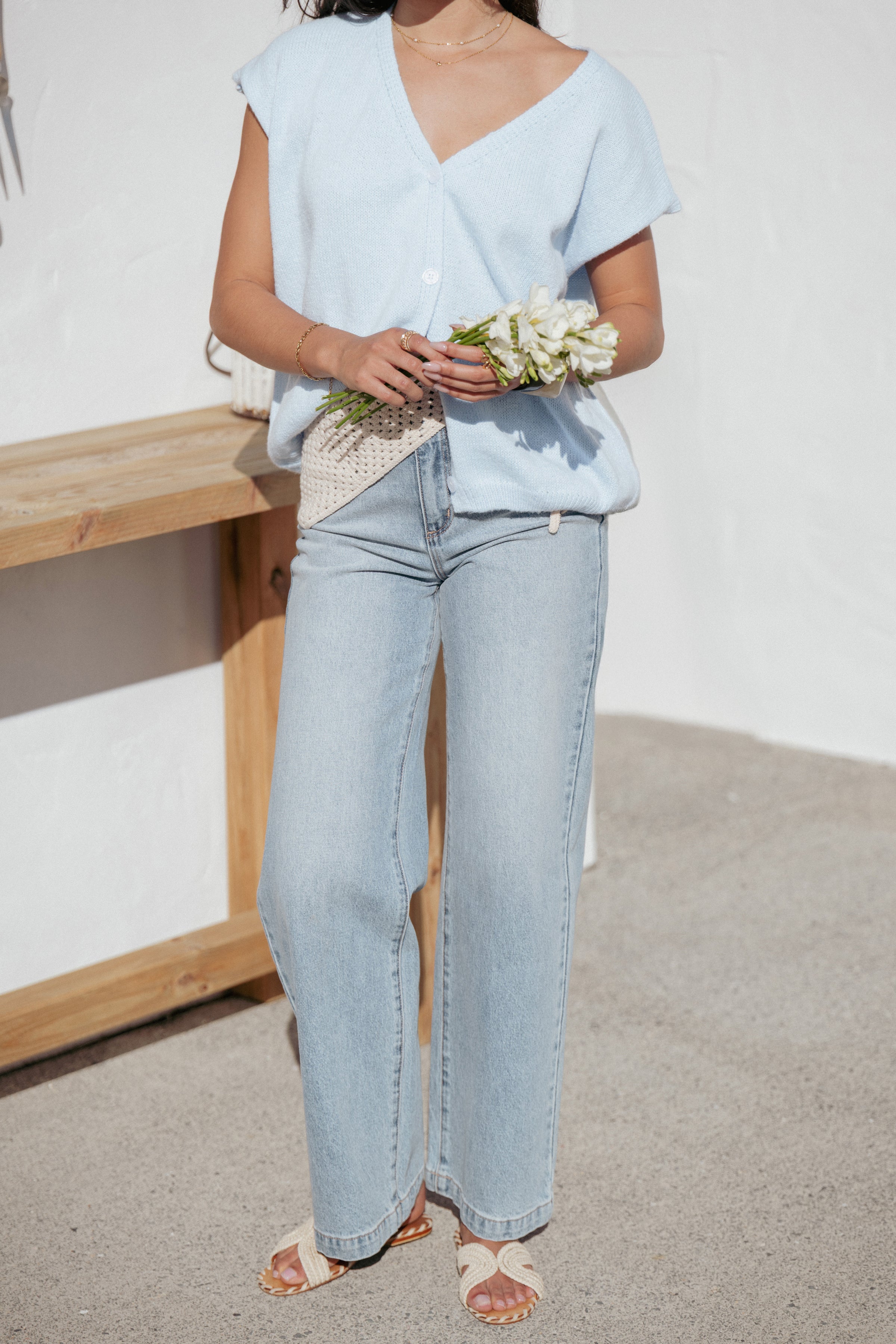 Petal and Pup USA TOPS Mariana Knit Vest - Pale Blue