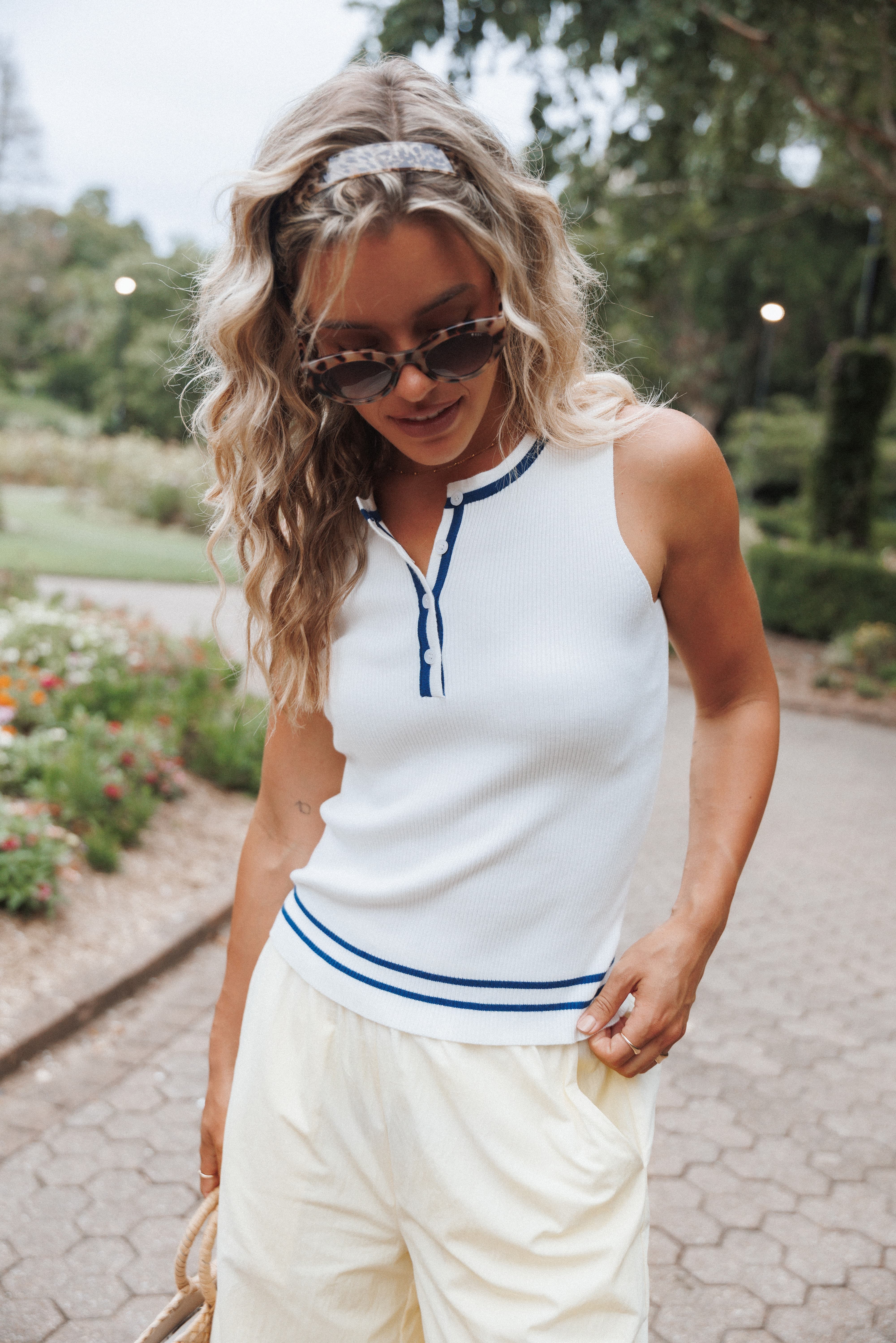 Marion Henley Knitted Tank Top - White | Petal & Pup USA