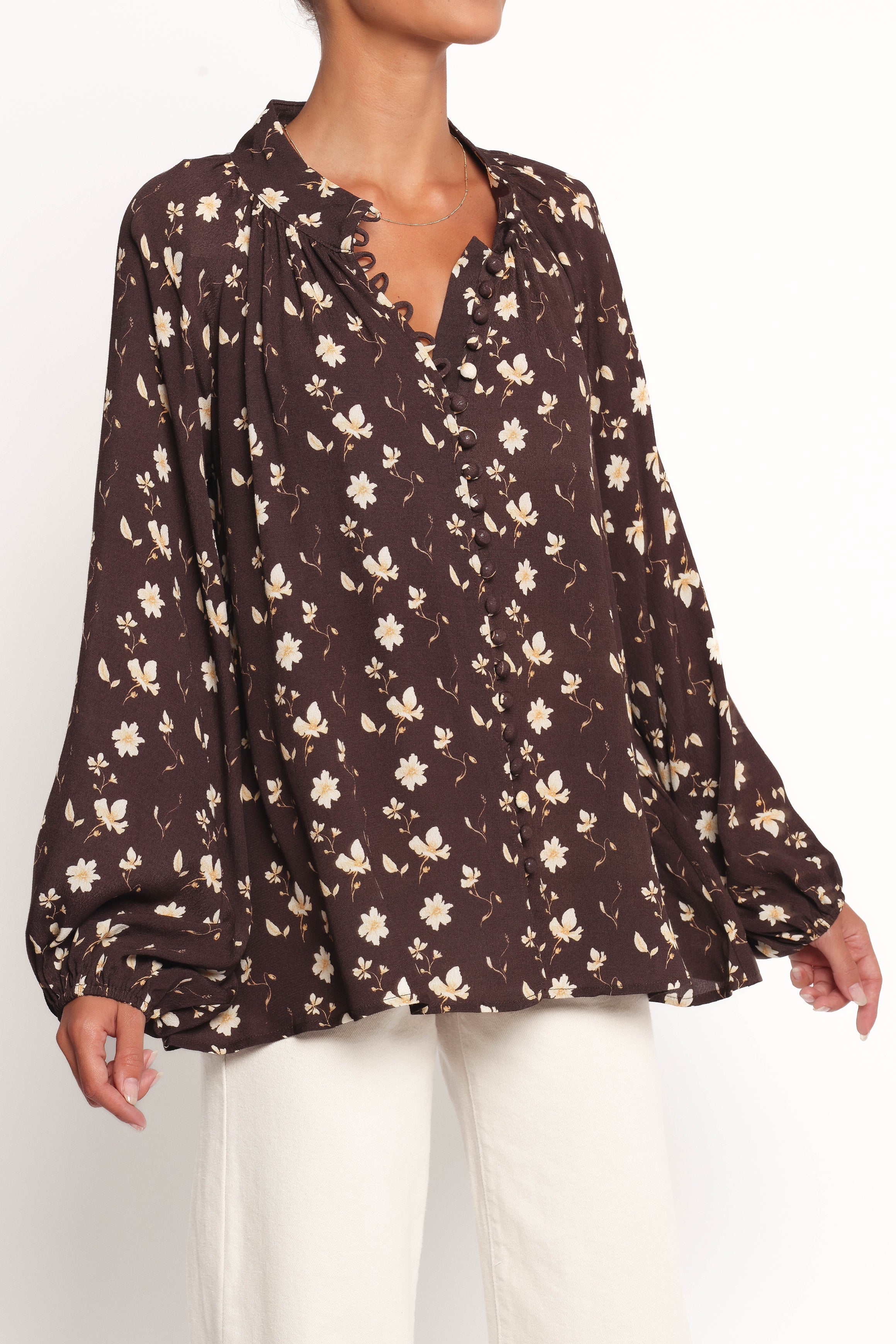 Petal and Pup USA TOPS Marni Top - Brown Ditsy (Hold for Rack)