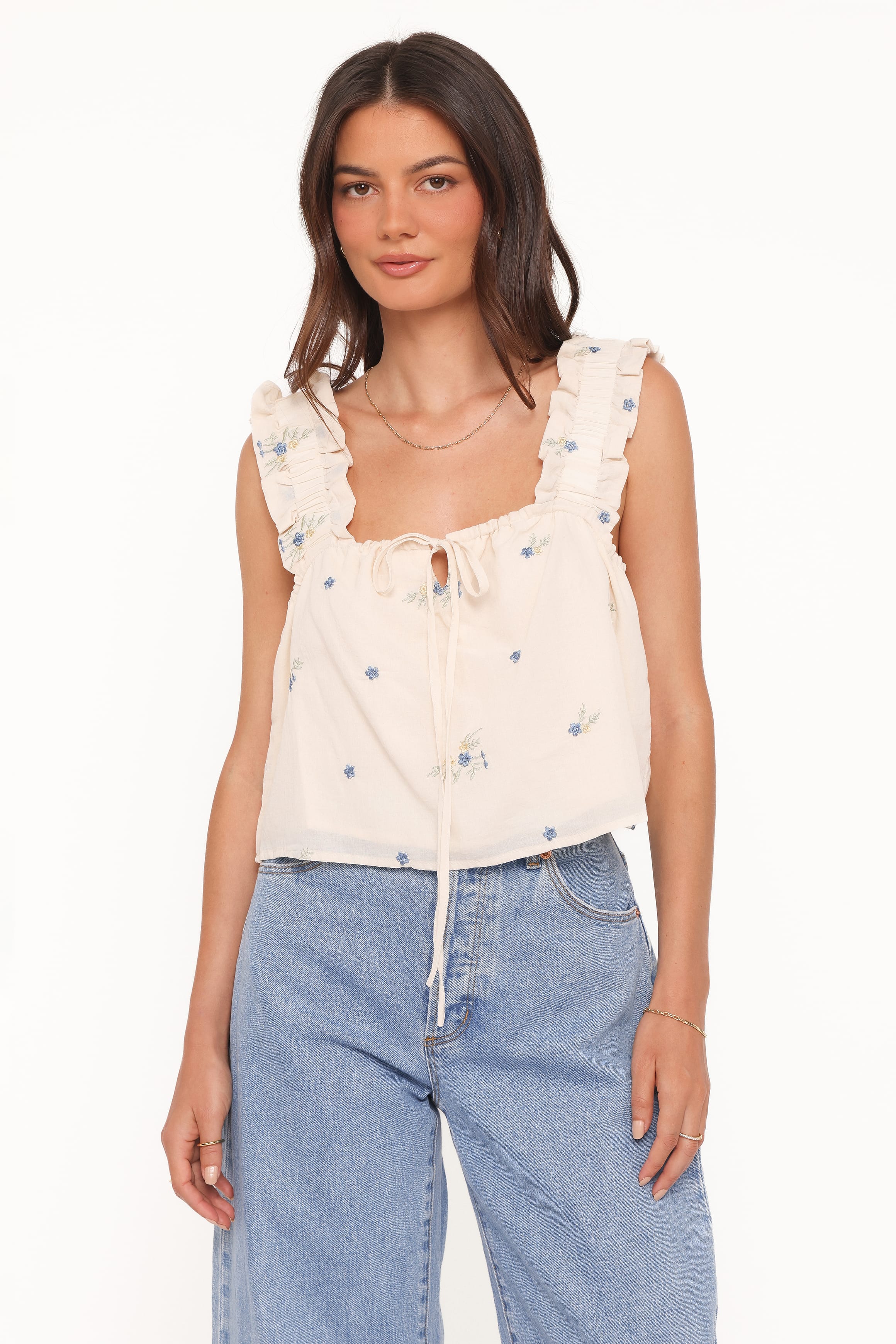 Petal and Pup USA TOPS Marnie Top - Ivory Blue Floral
