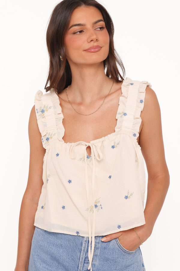 Petal and Pup USA TOPS Marnie Top - Ivory Blue Floral