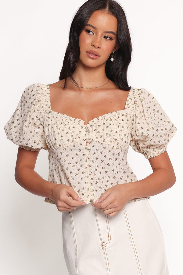 Petal and Pup USA TOPS Maud Top - Cream Brown Floral (Hold for Rack)