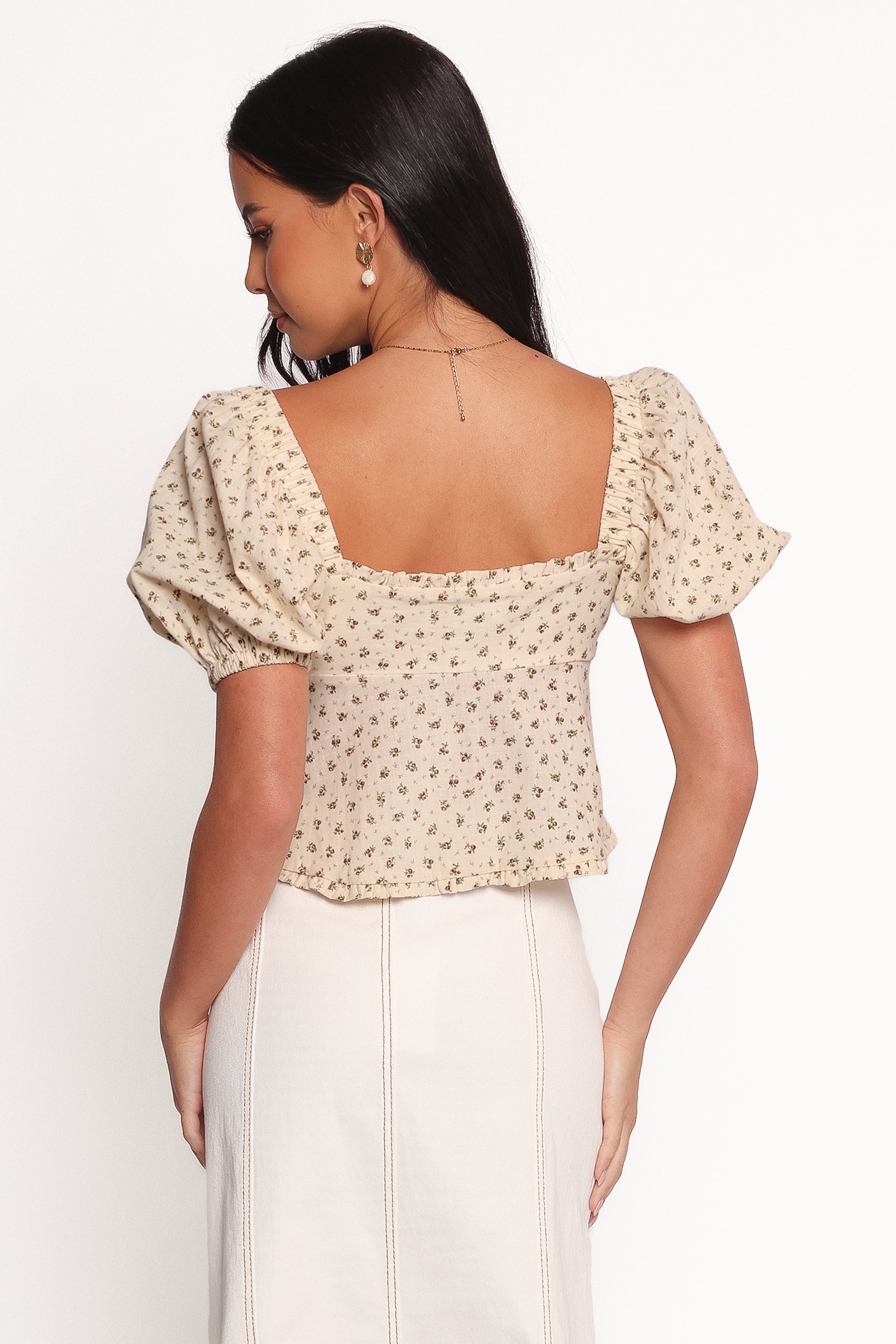 Petal and Pup USA TOPS Maud Top - Cream Brown Floral (Hold for Rack)