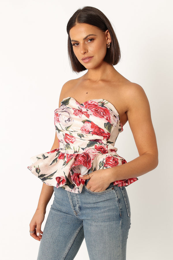 Petal and Pup USA TOPS Maxie Peplum Strapless Top - Red