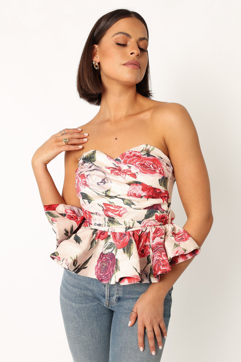 Petal and Pup USA TOPS Maxie Peplum Strapless Top - Red
