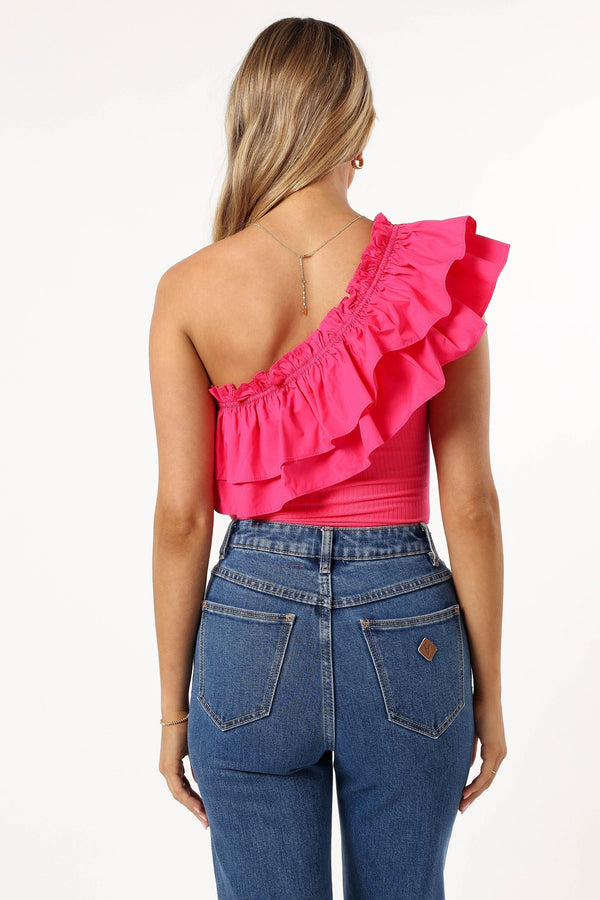 Petal and Pup USA TOPS Meena One Shoulder Bodysuit - Fuchsia