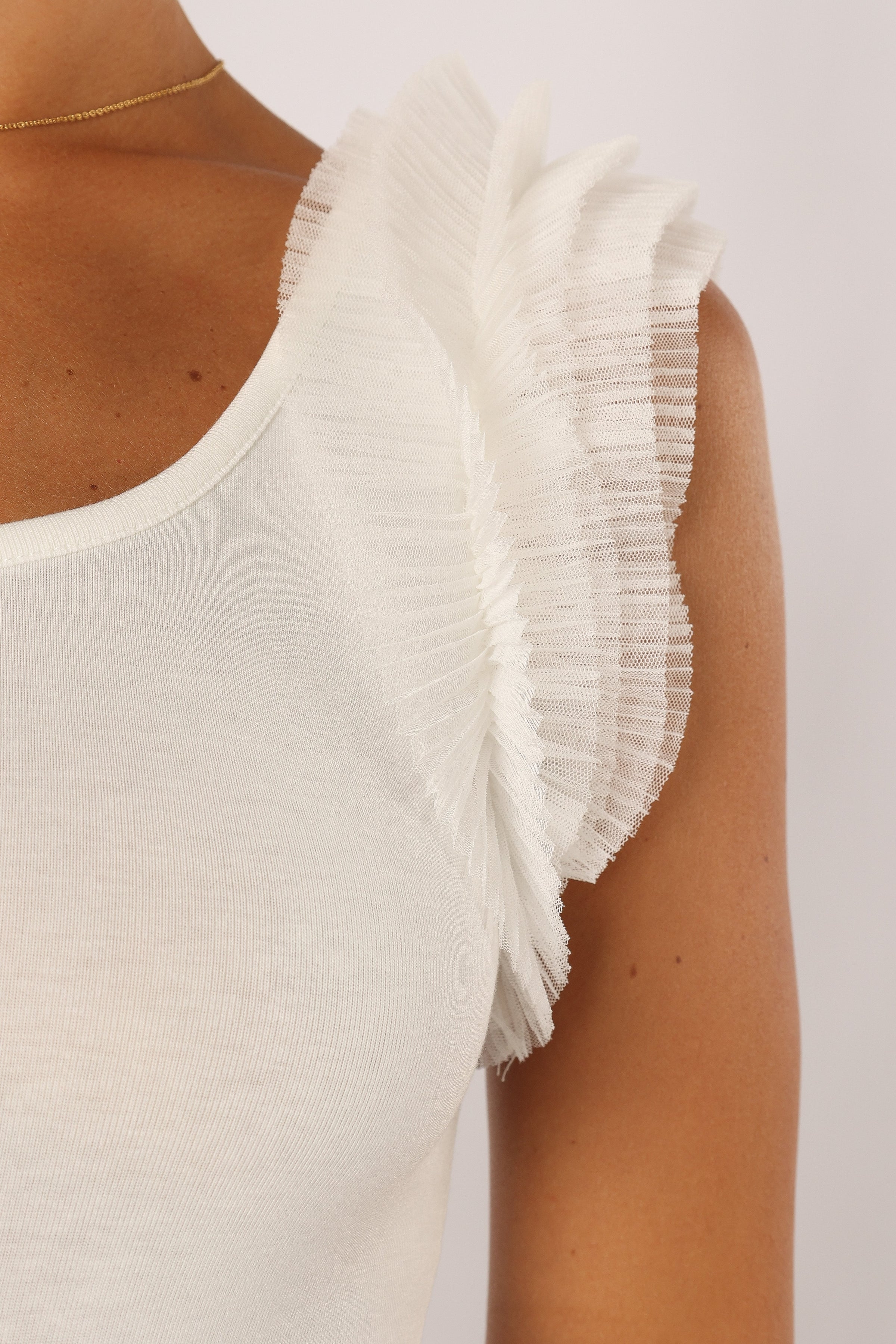 Petal and Pup USA TOPS Meg Tulle Ruffle Sleeve Bodysuit - White