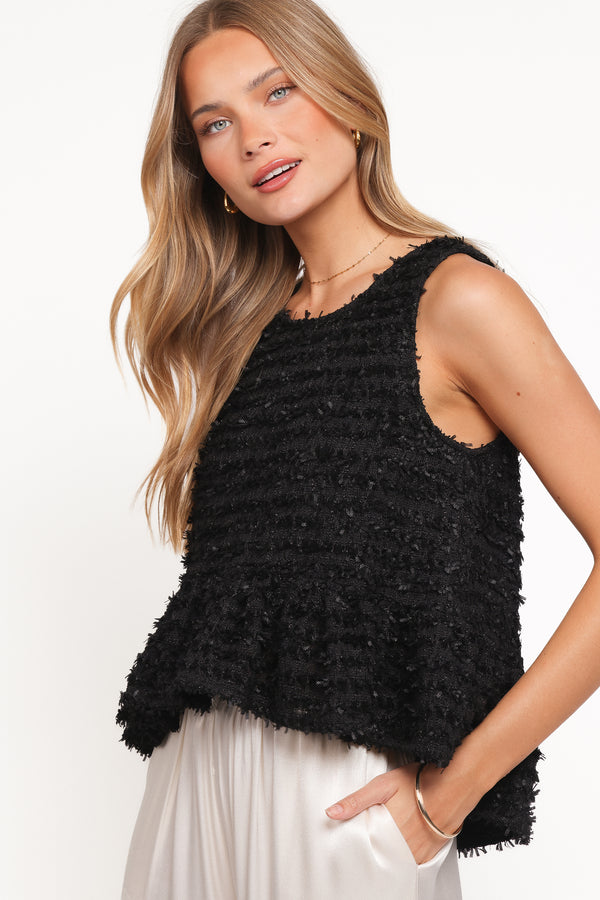 Petal and Pup USA TOPS Meira Peplum Drop Hem Tank Top - Black