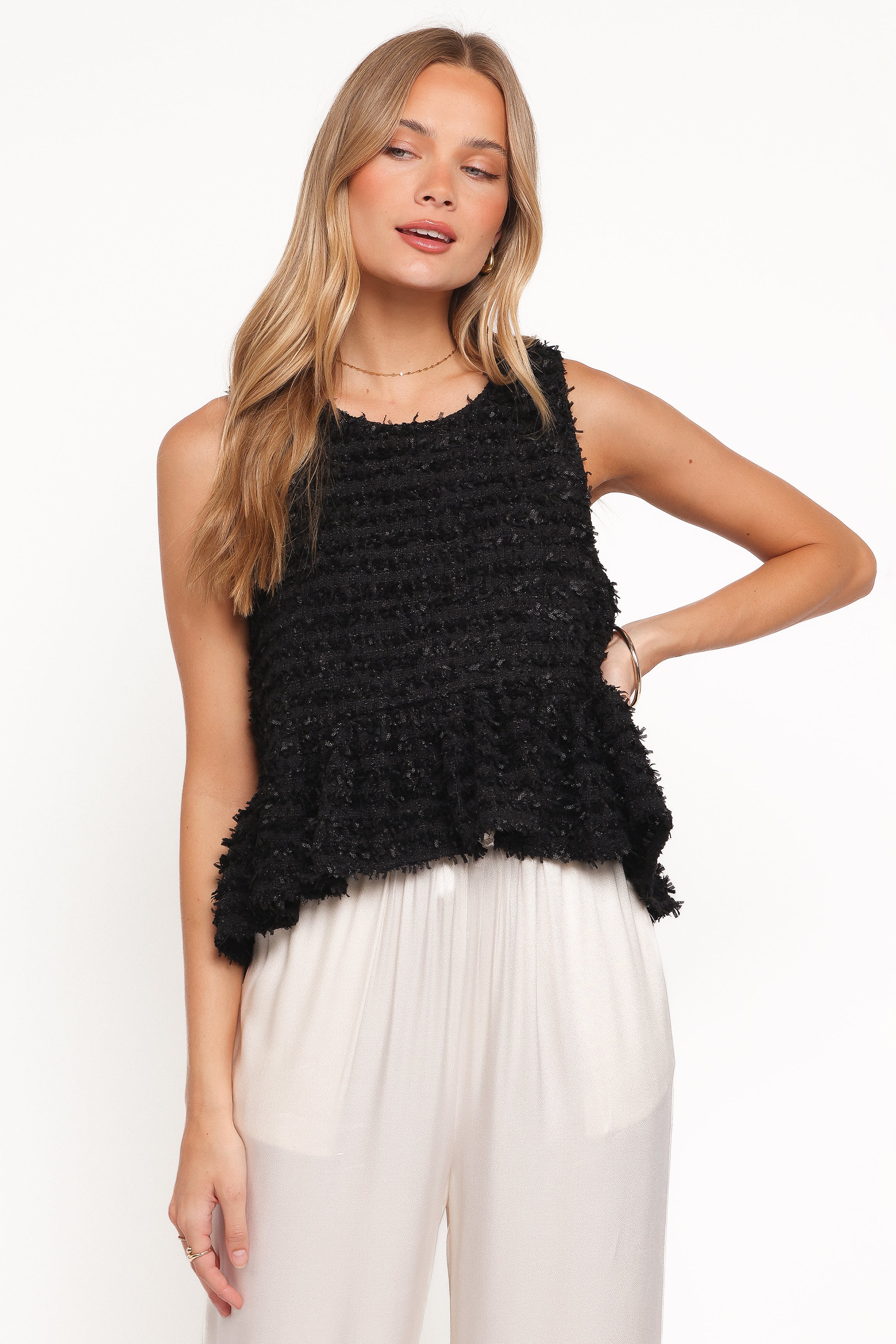 Petal and Pup USA TOPS Meira Peplum Drop Hem Tank Top - Black