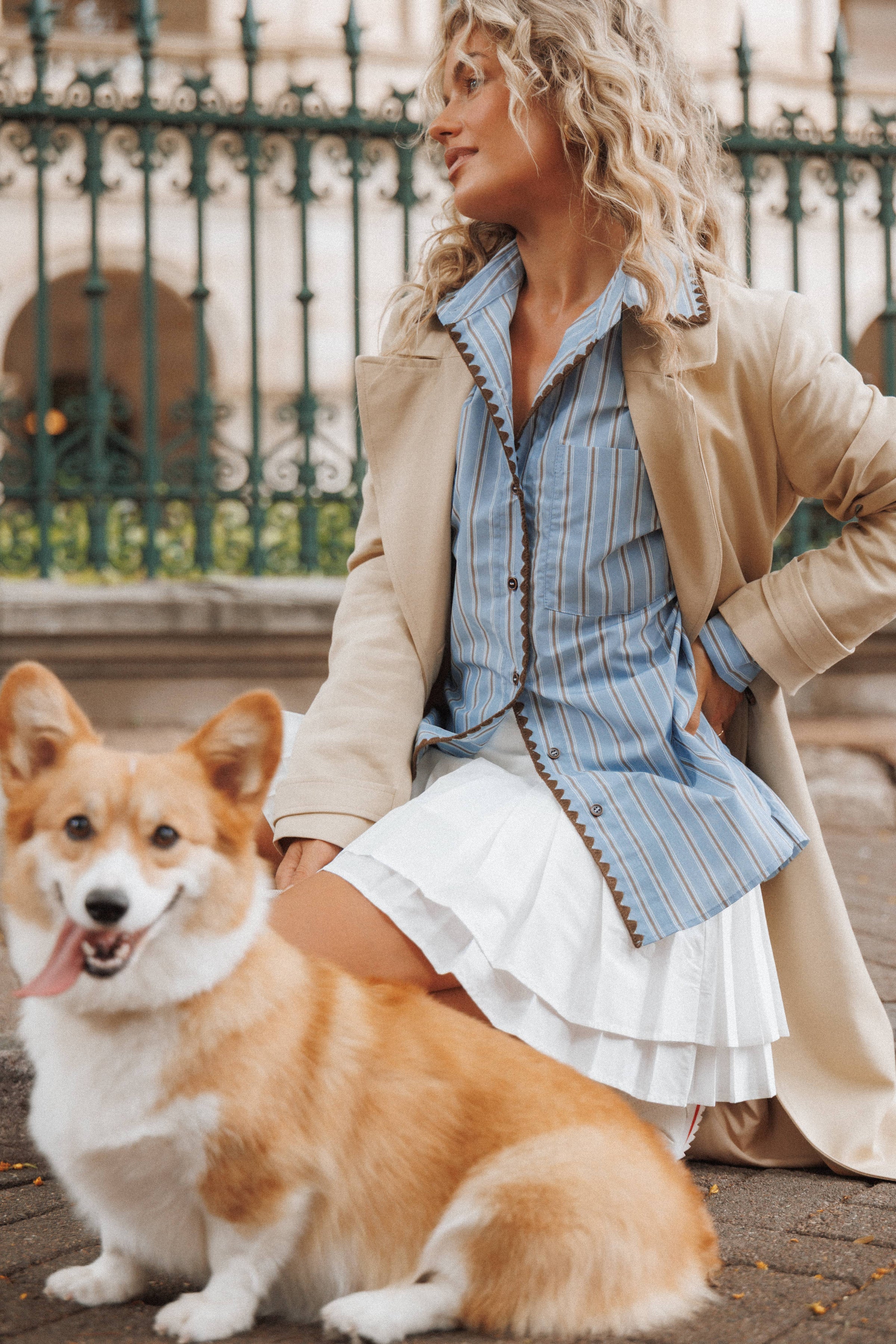 Petal and Pup USA TOPS Mila Button Up Shirt - Blue/Brown Stripe