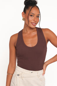 Petal and Pup USA TOPS Miles Racerback Rib Knit Tank Top - Espresso
