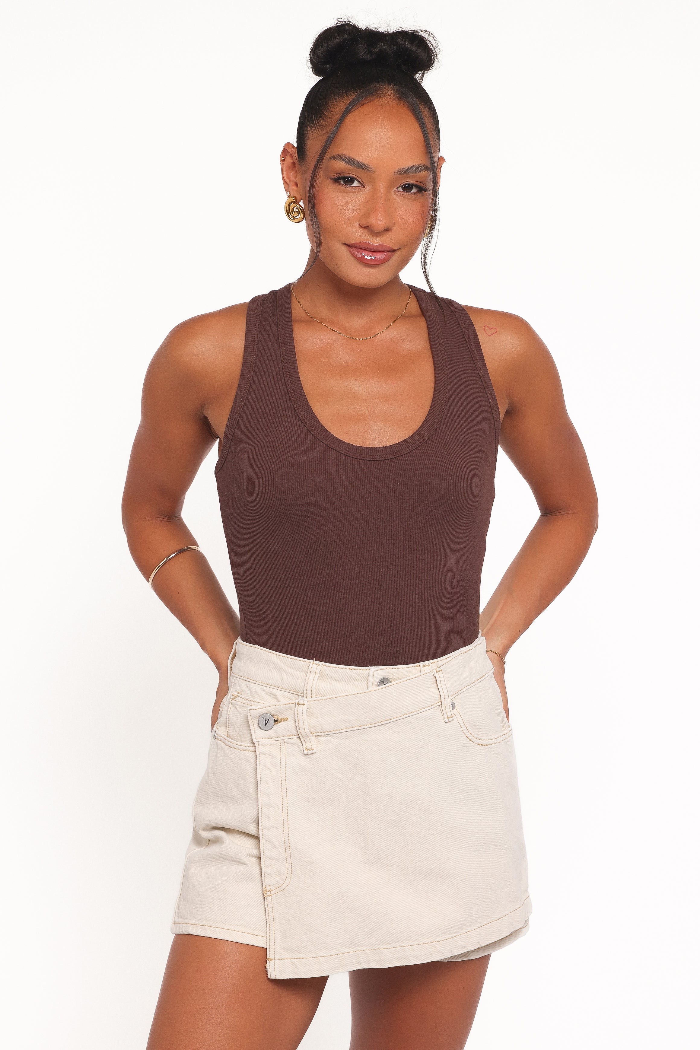 Petal and Pup USA TOPS Miles Racerback Rib Knit Tank Top - Espresso