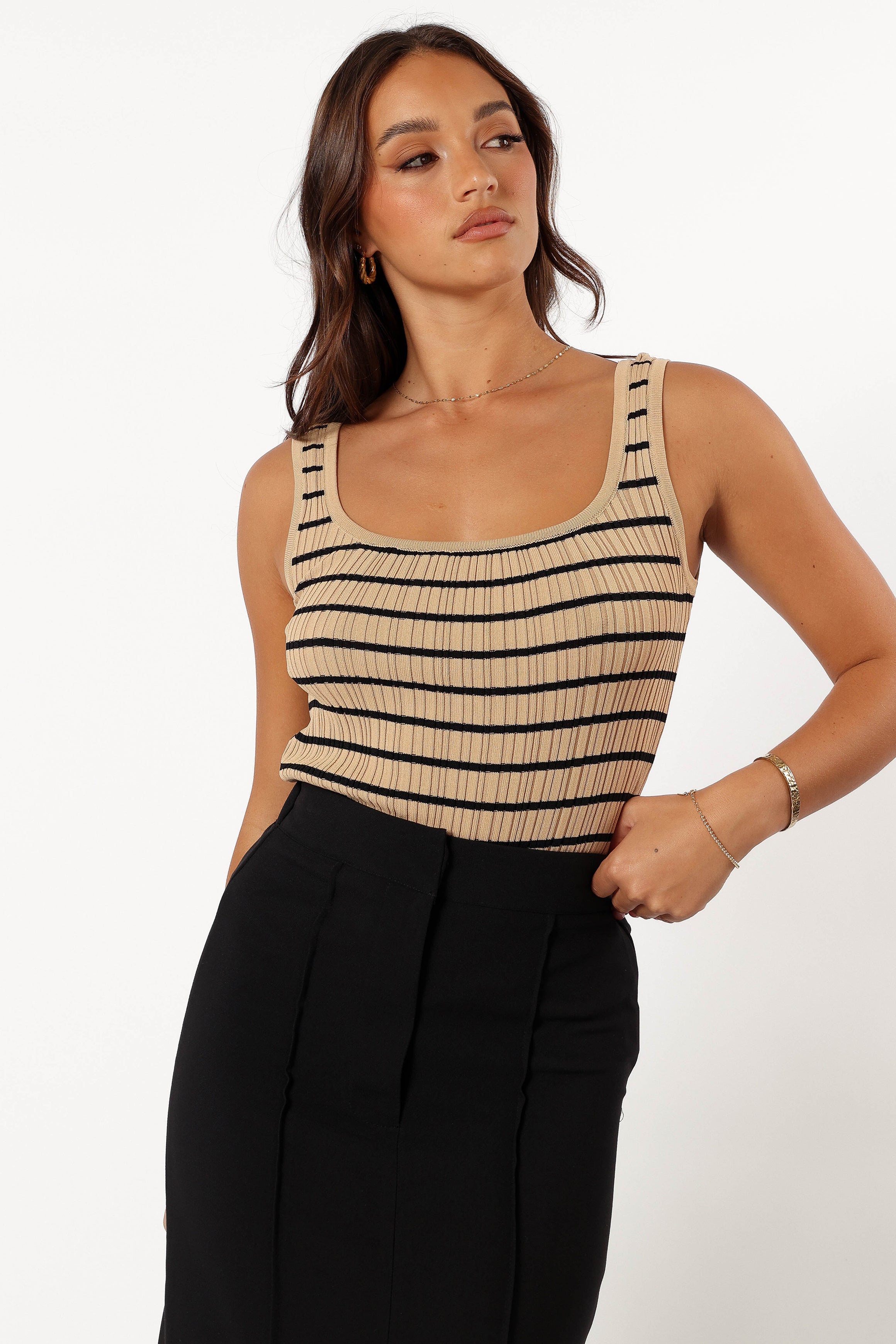 Petal and Pup USA TOPS Milla Knit Top - Beige Black
