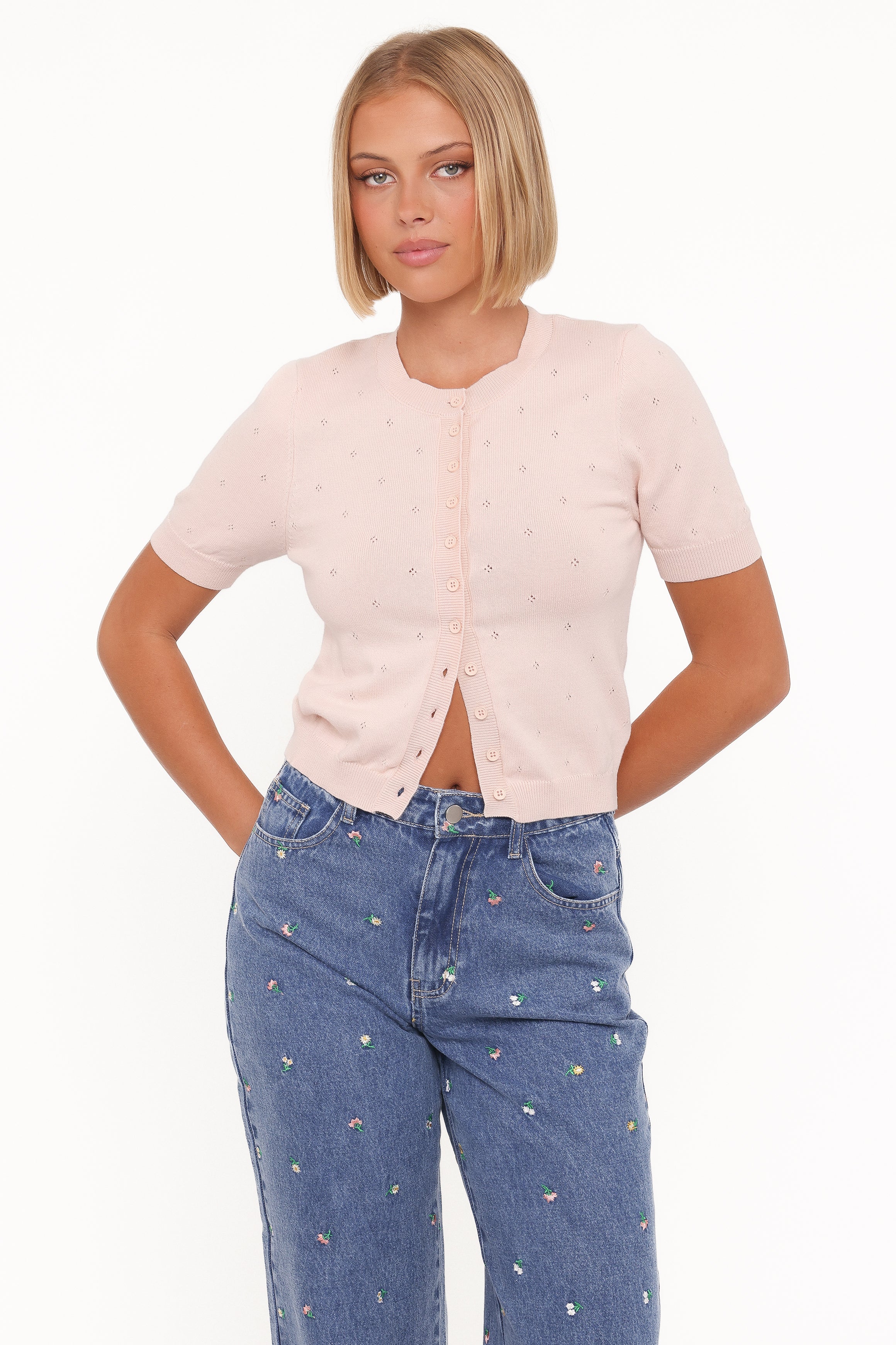 Petal and Pup USA TOPS Monae Pointelle Button Up Top - Pink