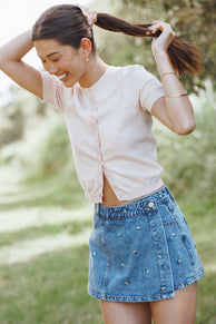 Petal and Pup USA TOPS Monae Pointelle Button Up Top - Pink