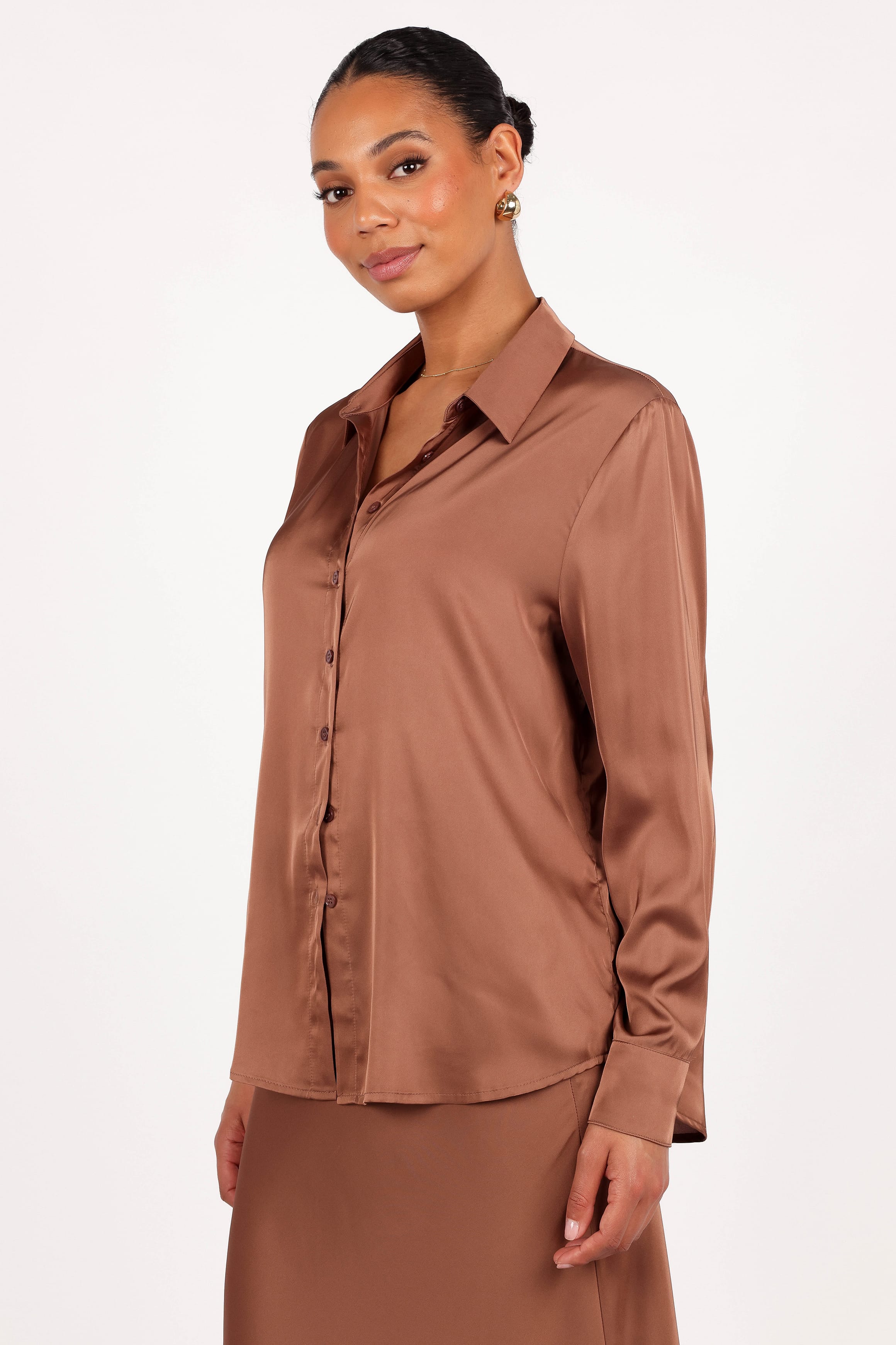Petal and Pup USA TOPS Narissa Satin Shirt - Banksia Brown (Hold for Rack)