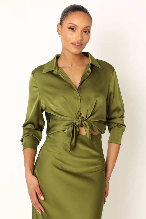 Petal and Pup USA TOPS Narissa Satin Shirt - Palm Green