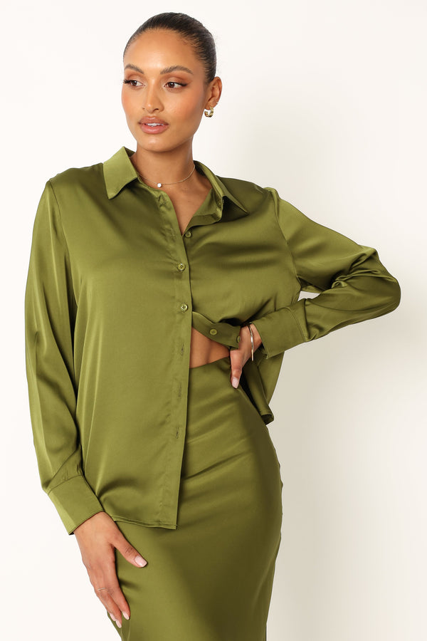 Petal and Pup USA TOPS Narissa Satin Shirt - Palm Green