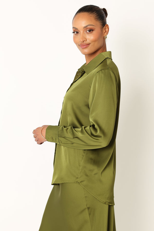 Petal and Pup USA TOPS Narissa Satin Shirt - Palm Green