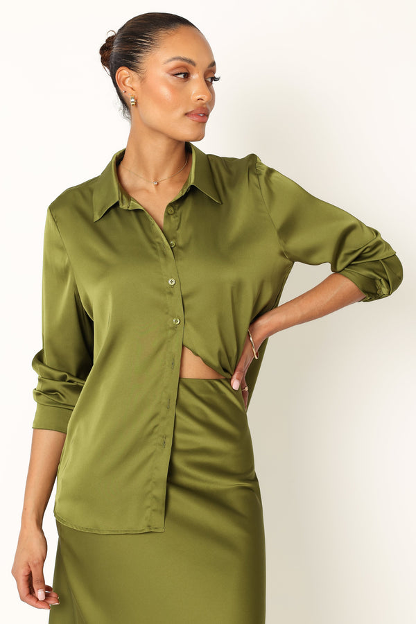 Petal and Pup USA TOPS Narissa Satin Shirt - Palm Green