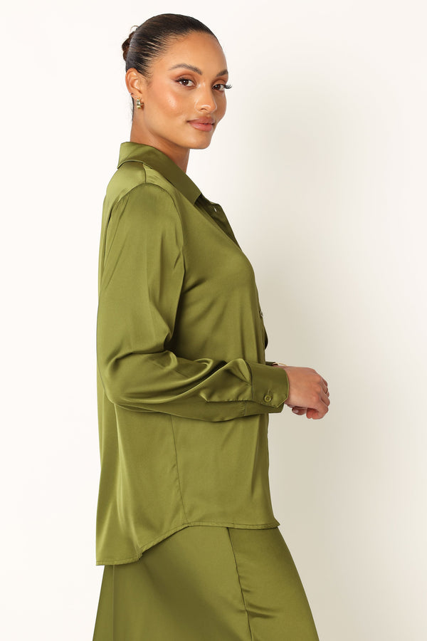 Petal and Pup USA TOPS Narissa Satin Shirt - Palm Green