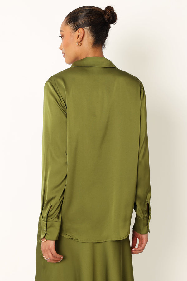 Petal and Pup USA TOPS Narissa Satin Shirt - Palm Green