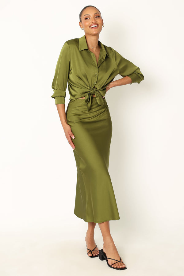 Petal and Pup USA TOPS Narissa Satin Shirt - Palm Green