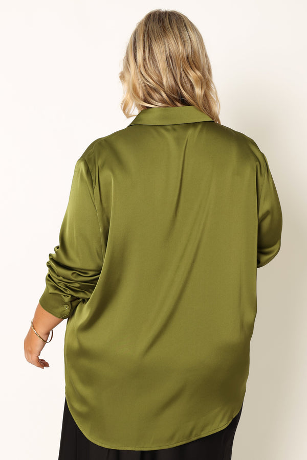 Petal and Pup USA TOPS Narissa Satin Shirt - Palm Green