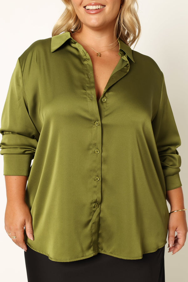 Petal and Pup USA TOPS Narissa Satin Shirt - Palm Green