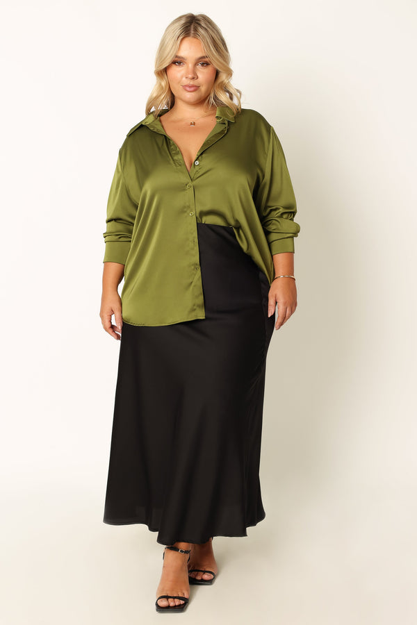 Petal and Pup USA TOPS Narissa Satin Shirt - Palm Green