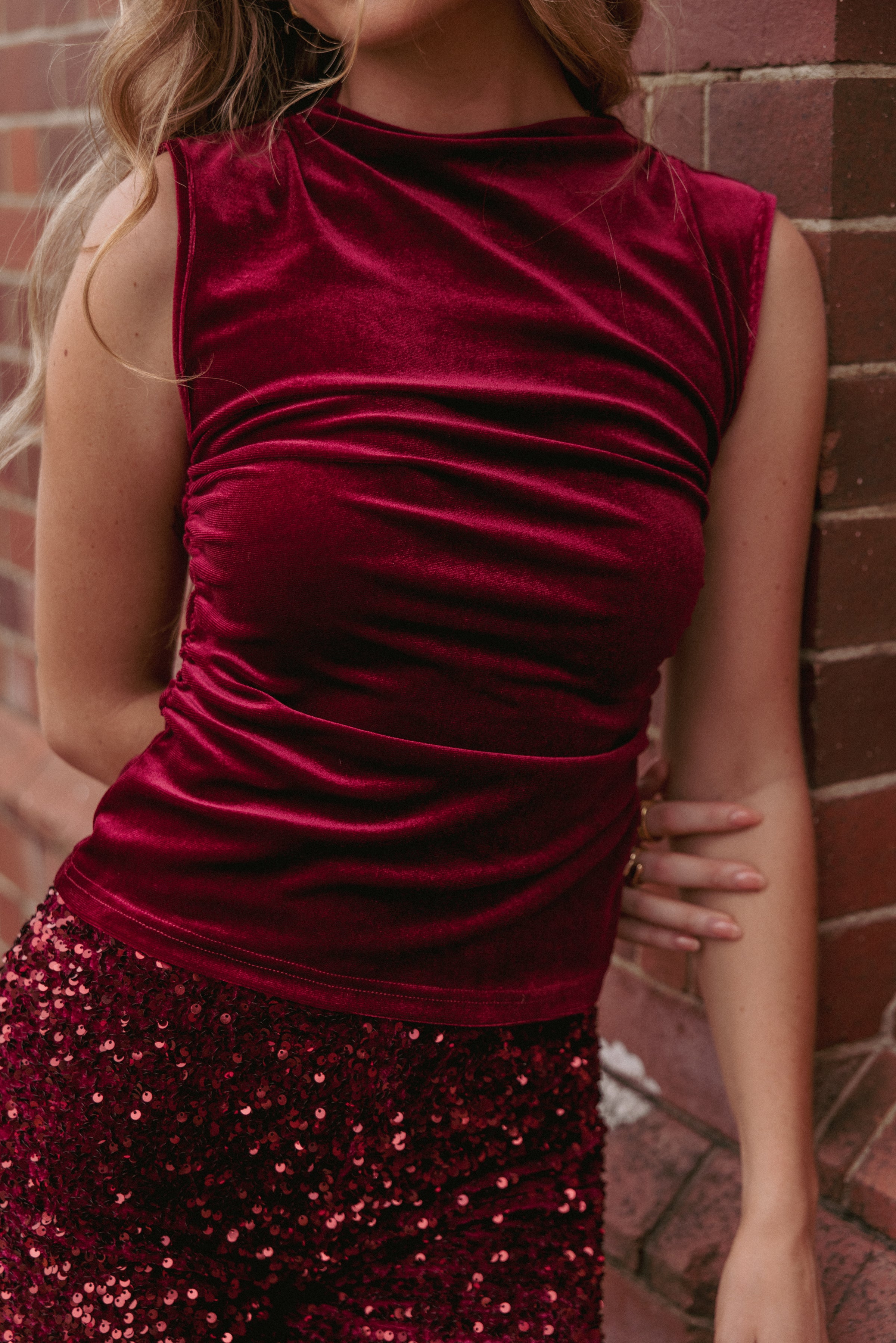 Petal and Pup USA TOPS Nissa Velvet Top - Burgundy