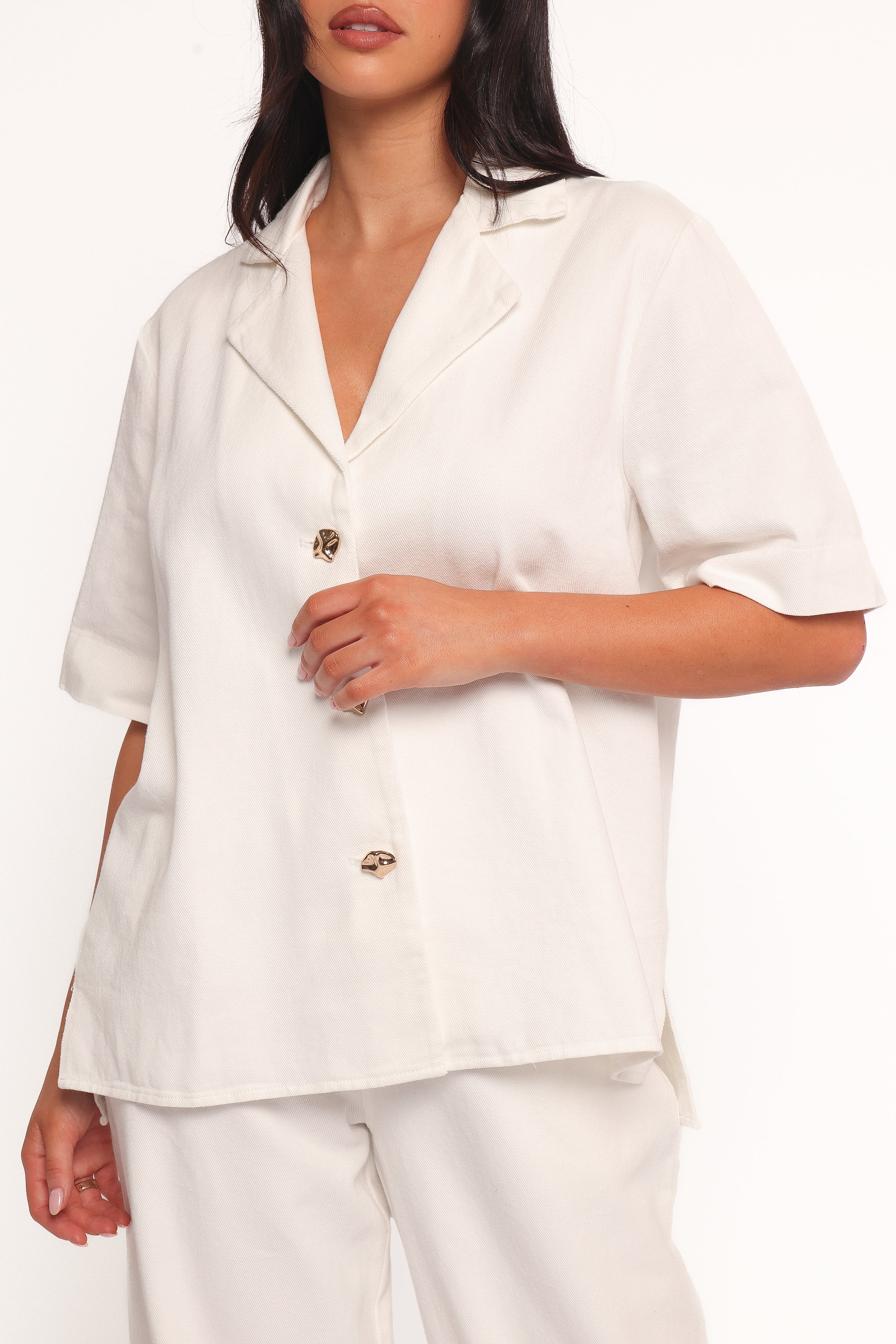 Petal and Pup USA TOPS Odelia Denim Shirt - Off White