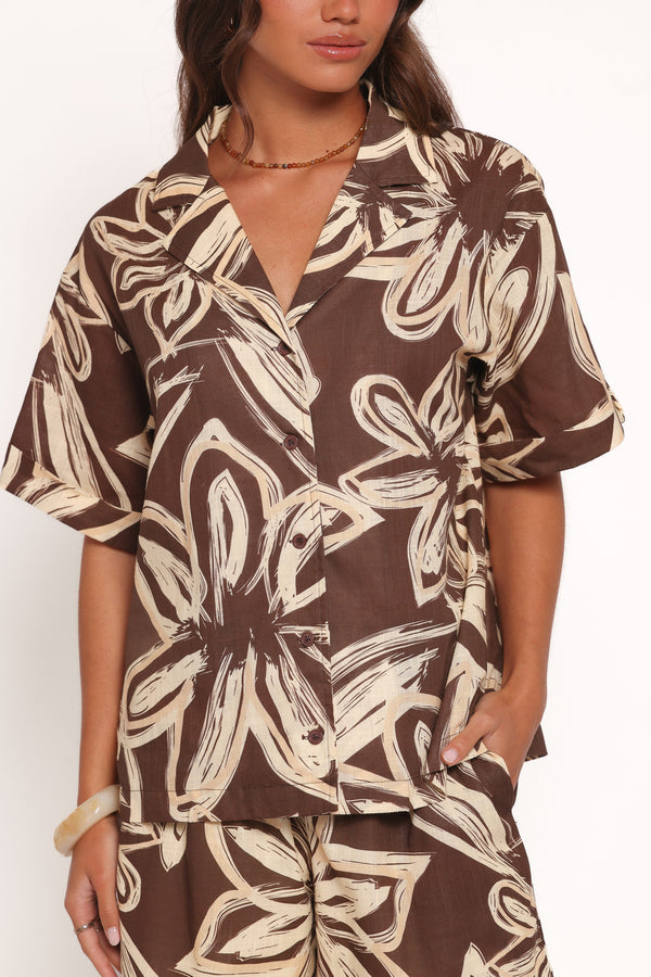 Petal and Pup USA TOPS Pacifica Button Up Shirt - Chocolate Floral (Hold for Amazon)