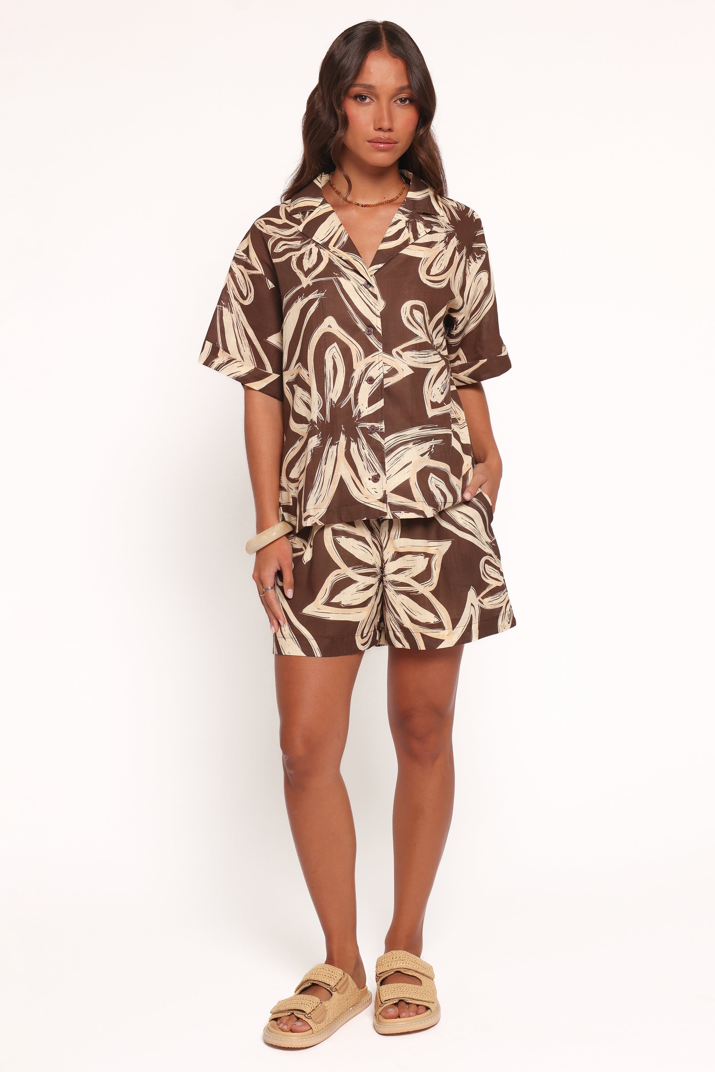 Petal and Pup USA TOPS Pacifica Button Up Shirt - Chocolate Floral (Hold for Amazon)