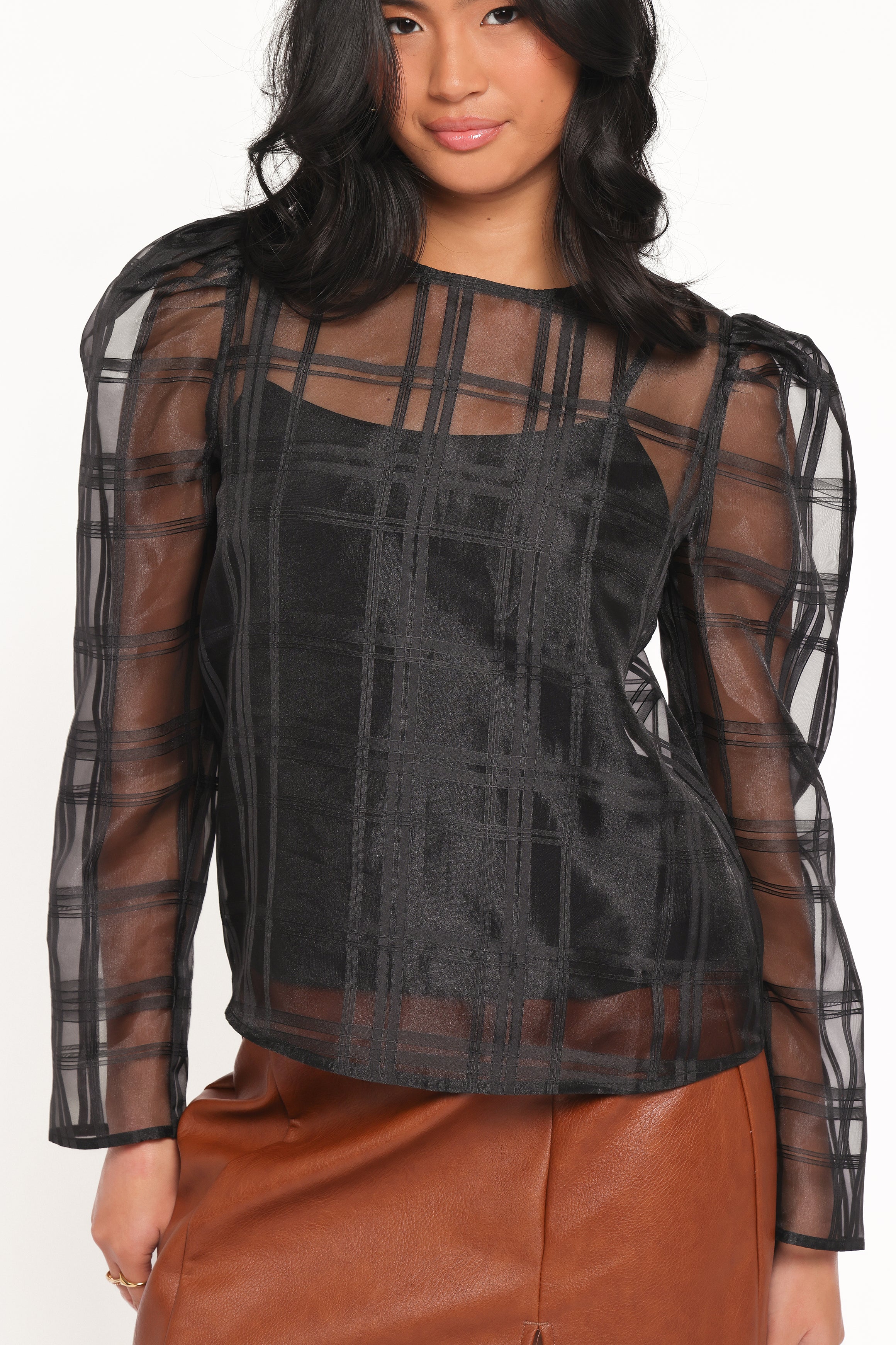 Petal and Pup USA TOPS Peony Long Sleeve Sheer Top with Cami - Black