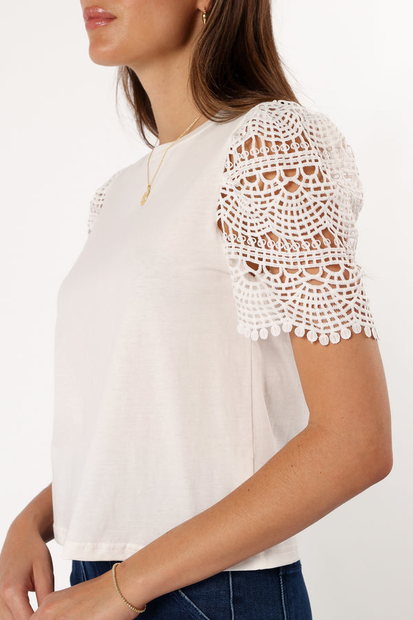 Petal and Pup USA TOPS Perla Crochet Sleeve Top - White